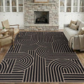 COZYLOOM 9x12 Striped Easy Jute Outdoor Rug, Large Washable Living Room Area Rugs with Non Slip Backing, Stain Resistant Foldable Abstract Geometric Carpet for Bedroom, Dining Room, Patio, Black
