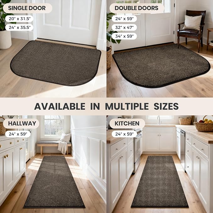 PURRUGS Dirt Trapping Door Mat Half Round 32" x 47", Non-Slip Machine Washable Entry Rug, Entrance Mat, Indoor Front Door Mat, Super Absorbent Entryway Rug for Muddy Shoes & Paws, Heathered Brown
