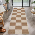 COZYLOOM 2x6 Rug Runners for Hallway Non Slip Washable, Checkered Jute Rug for Kitchen Non Shedding Stain Resistant Modern Geometric Carpet for Laundry Room, Bedroom, Coffee