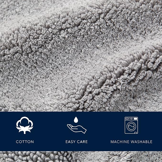Nautica - Runner Rug, Soft & Absorbent Tufted Cotton Bath Rug with Skid-Resistant Backing, Oeko-Tex Certified (Peniston Pastel Grey, 60" x 22")