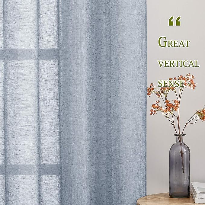 NICETOWN Linen Semi Sheer Flax Curtains 96" L, Eyelet Top Bedroom Window - Image 6