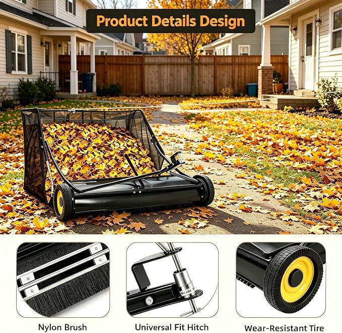 52" Heavy-Duty Tow-Behind Lawn Sweeper,27 cu.ft. Large-Capacity Grass & Leaf Collector for Tractors & ATVs, Adjustable Height with Easy Dump Rope, Efficient Yard Debris Removal for Lawn Care