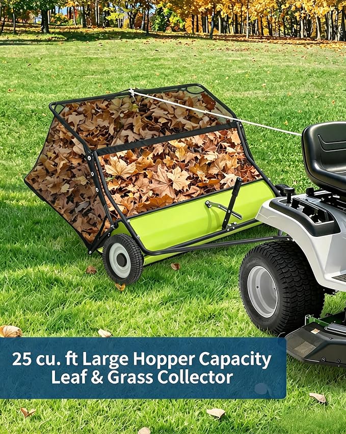 Garvee 48 in Lawn Sweeper Tow Behind, 26 Cu. ft Large Hopper Leaf & Grass Collector, Heavy Duty Pull Behind Yard Sweeper with Adjustable Sweeping Height for Yard, Lawn, Farm | Leaf & Grass Collector,Heavy Duty Pull Behind Yard Sweeper with Adjustable S...
