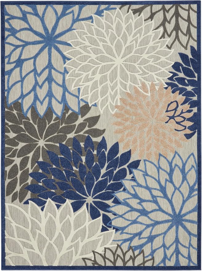 Nourison Home Aloha 7'10" x 10'6" Fabric Indoor/Outdoor Rug in Blue/Multi-Color