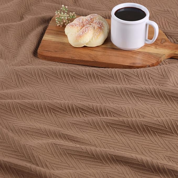 Superior Metro All-Season Cotton Blanket, Woven Blanket for Couch, Bed, Bedding, Farmhouse, Home Essentials, Cute and Cozy Bohemian Blankets, Herringbone Weave, Twin Size, Taupe