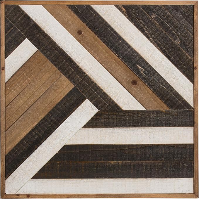 Kate and Laurel Ballez Shiplap Wood Plank Art, Black, White and Rustic Brown