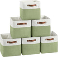 FinishingBo 11x11 Cube Storage Bins 6 Pack, Fabric Basket with Handles | Foldable Storage Cubes, PU Leather Handles,Closet Storage, White Green