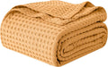 Elegant Comfort Premium 100% Cotton Waffle Blanket - Lightweight Breathable Waffle Weave Bed Blanket - Soft and Warm All Season Blanket for Couch, Sofa and Bed, Queen Size 90x90 Inches, Gold