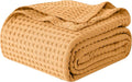Elegant Comfort Premium 100% Cotton Waffle Blanket - Lightweight Breathable Waffle Weave Bed Blanket - Soft and Warm All Season Blanket for Couch, Sofa and Bed, Full Size 88x88 Inches, Gold