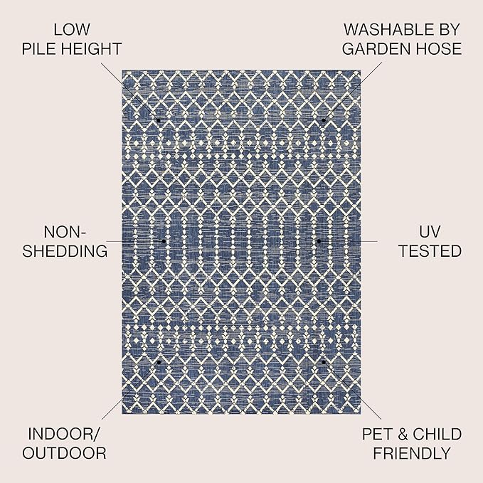 JONATHAN Y Moroccan Geometric Indoor Outdoor Round Area Rug 6 Ft Navy/Beige, Ourika Textured Weave for Backyard, Patio, Porch, Easy-Cleaning, High Traffic, Pet-Friendly, Non-Shedding (SMB108K-6R)