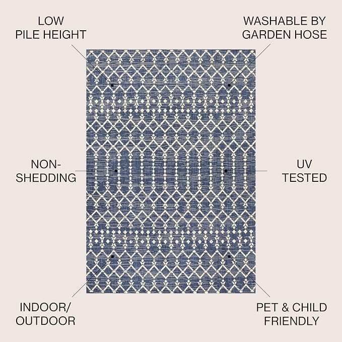 JONATHAN Y Moroccan Geometric Indoor Outdoor Round Area Rug 3 Ft Navy/Beige, Ourika Textured Weave for Backyard, Patio, Porch, Easy-Cleaning, High Traffic, Pet-Friendly, Non-Shedding (SMB108K-3R)