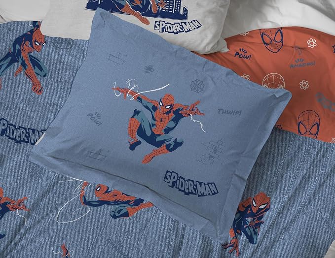 Marvel Spiderman Twin Comforter Set 5 Piece Bedding for Boys, Blue | Bed in a Bag, Comforter Sheets Sham Pillowcase, Official Product, Soft Microfiber, Machine Washable, Easy Care, Boys Gift