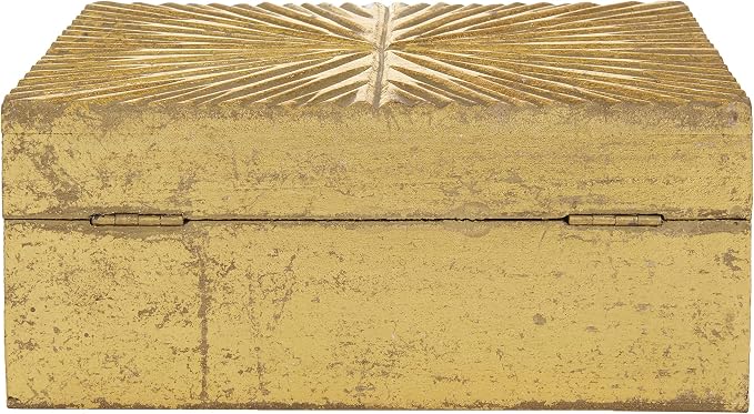 CosmoLiving by Cosmopolitan Wood Geometric Decorative Box Decorative Keepsake Boxes with Hinged Lid, Set of 2 Storage Boxes 10", 8"W, Gold