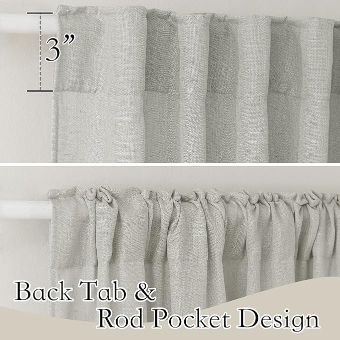 RYB HOME Grey Curtains Linen Blend Drapes, Semi Sheer Light Filtering Privacy - Image 2