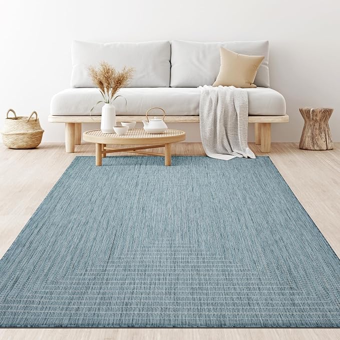 Adiva Rugs Outdoor Indoor Area Rug, Weather Resistant, Easy to Clean, Stain Resistant Floor Mat for Dining Room, Backyard, Deck, Patio (Aqua Weiss, 5' x 7')