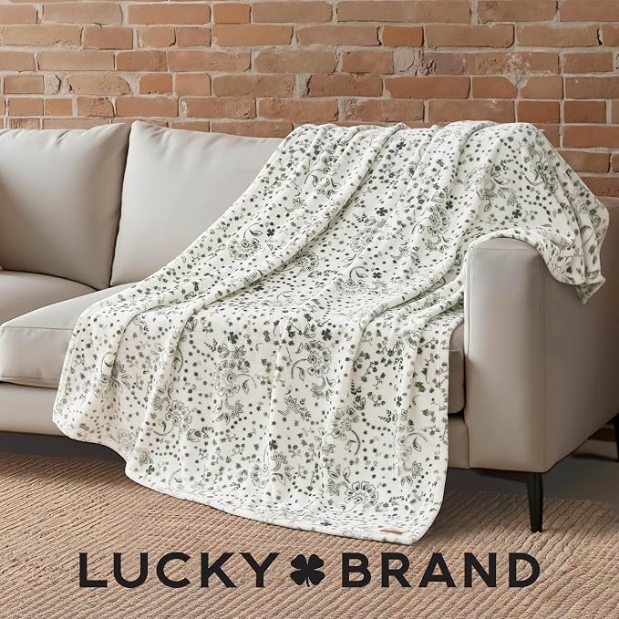 Lucky Brand 50" x 70" Plush Throw Blanket, Bandana White Blanket for Sofa or Bed