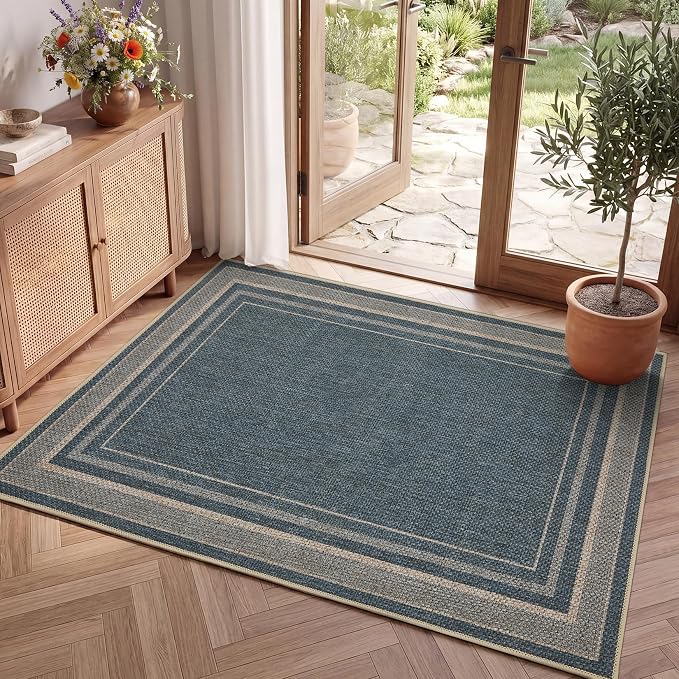 GarveeHome 2x3 Small Easy Jute Area Rugs Washable Neutral Door Mat | Indoor Non Slip Living Room Throw Carpet Stain Resistant Modern Solid Bedroom Rugs for Entryway Nursery Kitchen Dorm, Blue