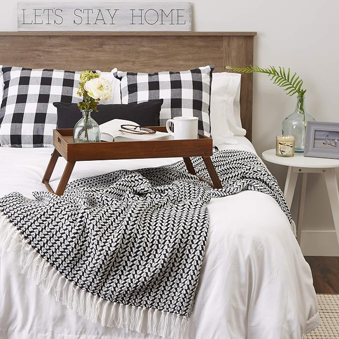 DII Arrowhead Woven Throw, 50x60 with 3" Fringe, Black, 1 Piece