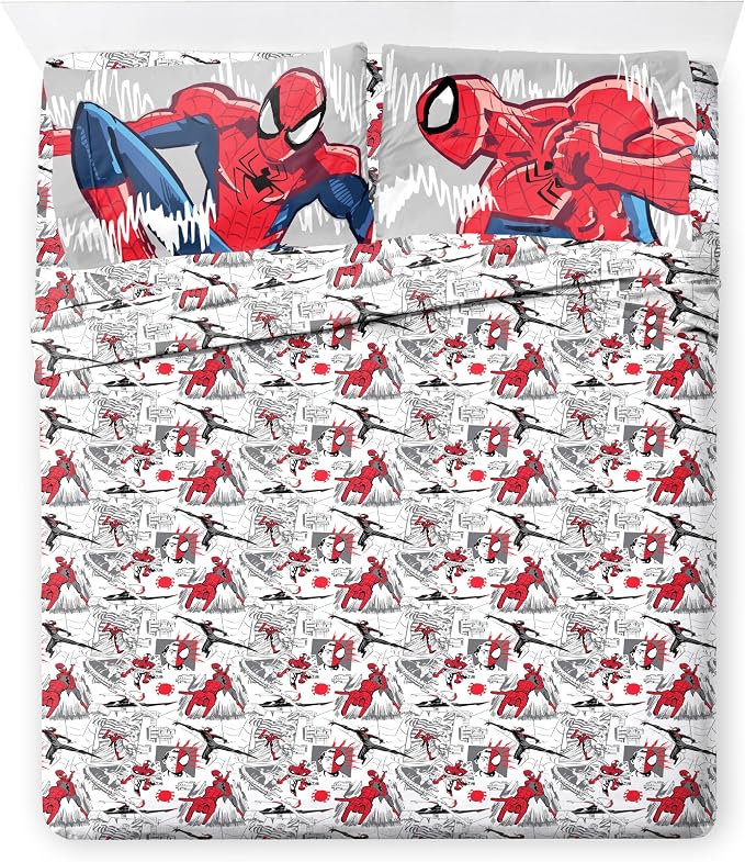 Marvel Spiderman 7 Piece Queen Comforter Set - Bed in a Bag Reversible Comforter, Sheets & Pillowcases - Super Soft Breathable Microfiber Machine Washable (Officially Licensed Marvel Product) Black