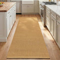 THE BEER VALLEY Woven Kitchen Runner Rug 2x6 Feet - Tan | Non Slip Outdoor Long Entry Door Runners for Hallways, Washable Indoor Bathroom Low Profile Rustic Rugs