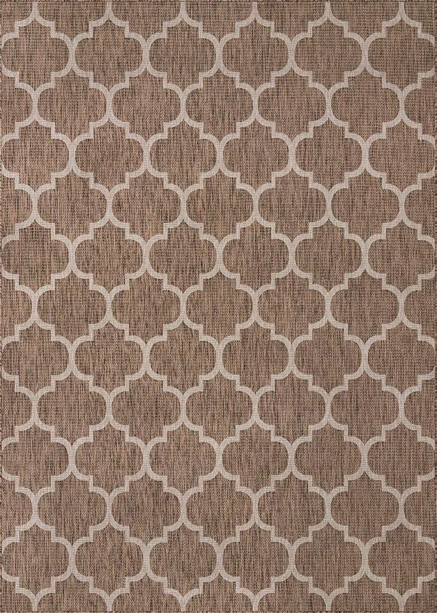 Unique Loom Outdoor Trellis Collection Area Rug (8' x 11' 4" Rectangle, Brown/ Ivory)