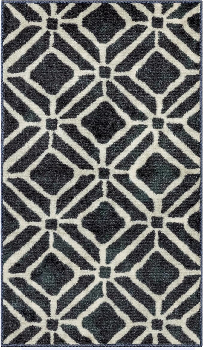 Maples Rugs Moderna Geometric Area Rugs – Made in USA – Washable, Non Slip Indoor Carpet for Entryway, Foyer, Kitchen, and Bathroom, 20" x 34", Dark Blue