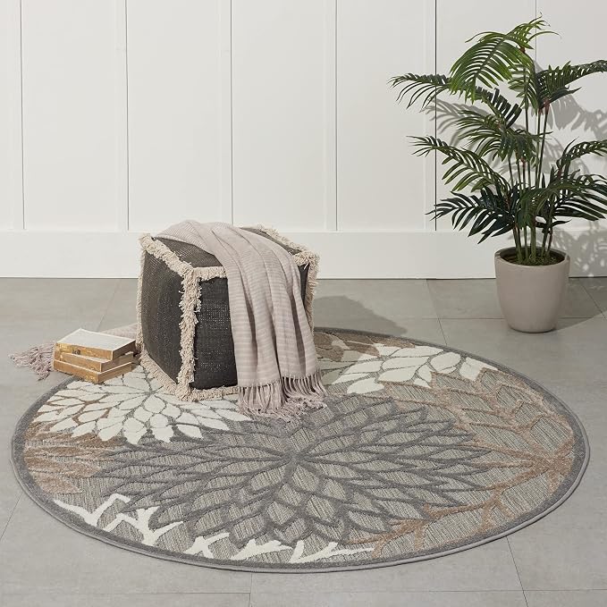 Nourison Home Aloha Natural 5'3" x Round Area Rug - Easy Clean, Non Shedding, Bed Room, Living Room, Dining Room, Kitchen (5' x Round)