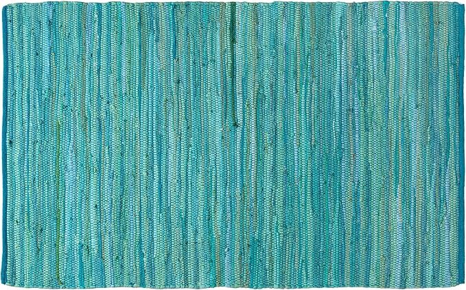 Ramanta Home 100% Cotton Hand Woven Tonal Chindi Rag Rug 3'x5' - Teal, Recycled Reversible Rugs, Boho Rustic Farmhouse Rugs for Living Room, Dinning Room, Kitchen Floor Mats - 36"x60"