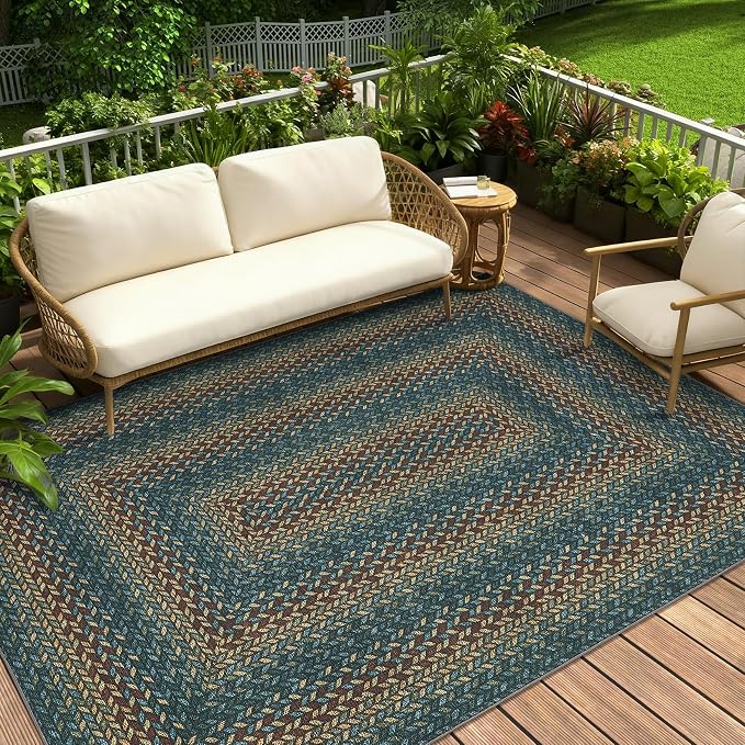 GarveeHome 5x7 Washable Rug for Bedroom Braided Easy Jute Living Room Rugs | Non Slip Modern Neutral Bordered Stain Resistant Indoor Throw Carpet for Nursery Kitchen Dining Room Entryway, Navy