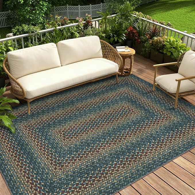 GarveeHome Easy Jute 3x5 Modern Braided Print Washable Rugs for Living Room | Indoor Non Slip Stain Resistant Small Area Rugs Living Room Bordered Throw Carpet Jute Rugs for Bedroom Kitchen, Navy