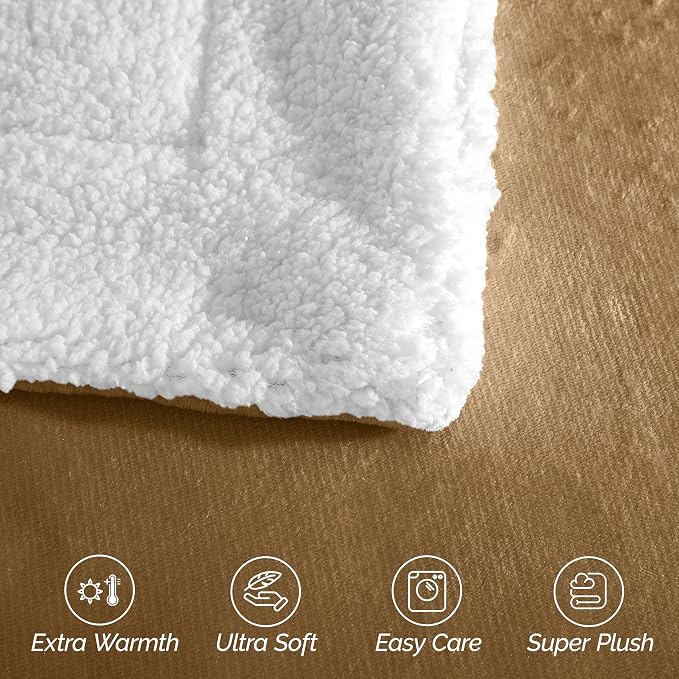 Elegant Comfort Ultra Soft Reversible Flannel Sherpa Blanket - Cozy Silky Fleece Throw for Couch, Bed - Plush Fuzzy Warm Winter Blanket for Gift, King, Taupe