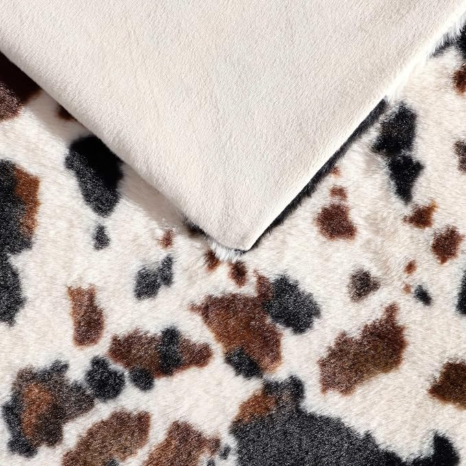 Wrangler - Blanket, Super Soft & Reversible Faux Fur Bedding, Yellowstone Inspired Throw Blanket for Couch or Bed (Spotted Cow Print Brown, 50" x 70")