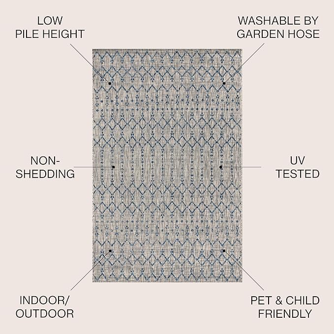 JONATHAN Y Moroccan Geometric Indoor Outdoor Area Rug 3X5 Light Gray/Navy, Ourika Textured Weave for Backyard, Patio, Porch, Easy-Cleaning, High Traffic, Pet-Friendly, Non-Shedding (SMB108A-3)