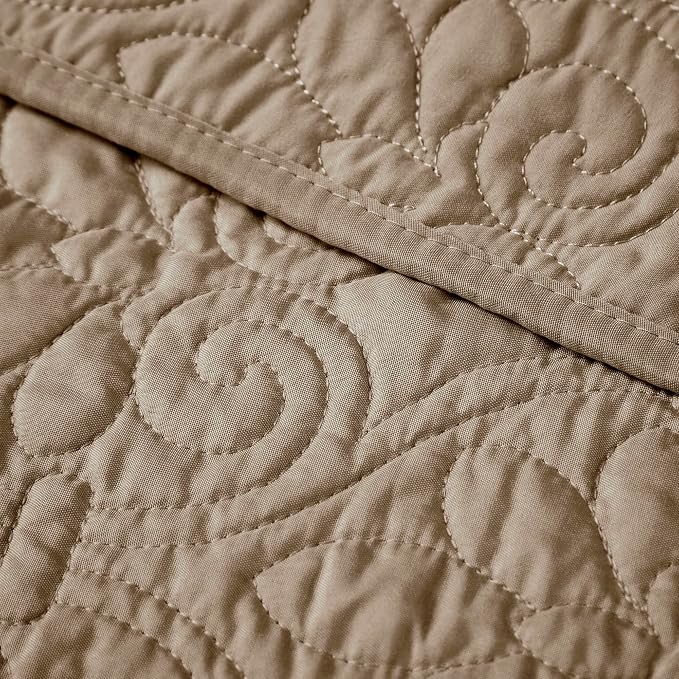 Madison Park Damask Quilting Design Throw Blanket, 60"x70" | Summer, Reversible, Oversized Throw for Living Room Couch, Sofa, Bed, Soft Pre-washed Microfiber, Cotton Filled Spread, Khaki