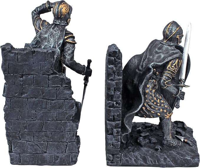 Design Toscano Arthurian Knight Bookends,Grey Stone,8 Inch, Set of Two