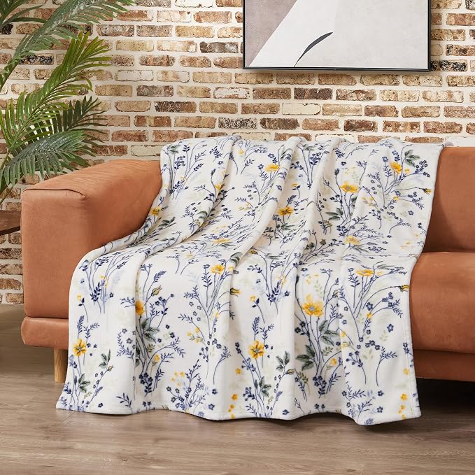 Lucky Brand Wildflower Yellow Floral 50"x70" Cozy Plush Blanket - Premium Microfiber Throw for Luxurious Comfort and Style
