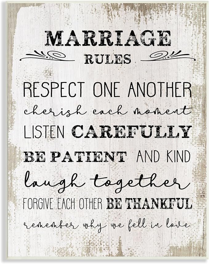 Stupell Industries Marriage Rules Home Family Inspirational Word Textured Design Oversized Wall Plaque Art by Daphne Polselli, 12 x 0.5 x 18, Multi-Color | Stupell Industries · By Lil' Rue · Inspirational typography decor · Ready to hang · Made in USA