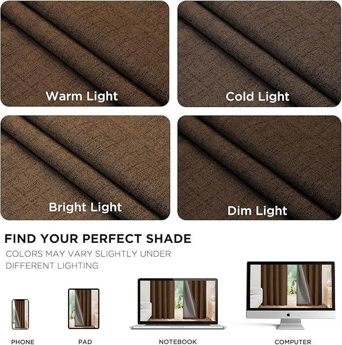Joydeco Blackout Curtains for Bedroom - 120 Inch Long 100% Light Blocking 2 Panels Cappuccino Drapes, Thermal Insulated Room Darkening Curtains, Linen Textured for Living Room, Rod Pocket & Back Tabs