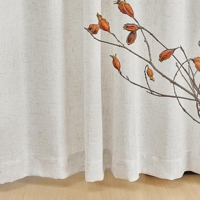 MYSKY HOME Linen Curtains for Sliding Door, Farmhouse Semi Sheer Ceiling - Image 6