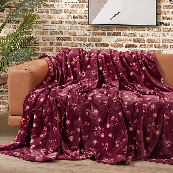 Lucky Brand Daisy Red Floral 66"X90" Cozy Plush Blanket - Premium Microfiber Throw for Luxurious Comfort and Style Twin/Twin XL Size