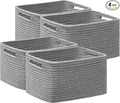 4 Pack Storage Baskets for Organizing, Woven Baskets for Shelves, Grey | 13"Lx9"Wx7.5"H, Woven Basket, Cotton Rope Basket, Toy Storage, Cube Shelf, Gift Baskets Empty, Home Decor