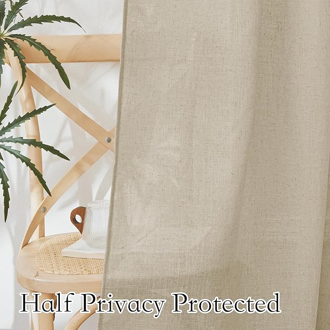 RYB HOME Semi Sheer Curtains Linen Texture Translucent Privacy Small Drapes - Image 4