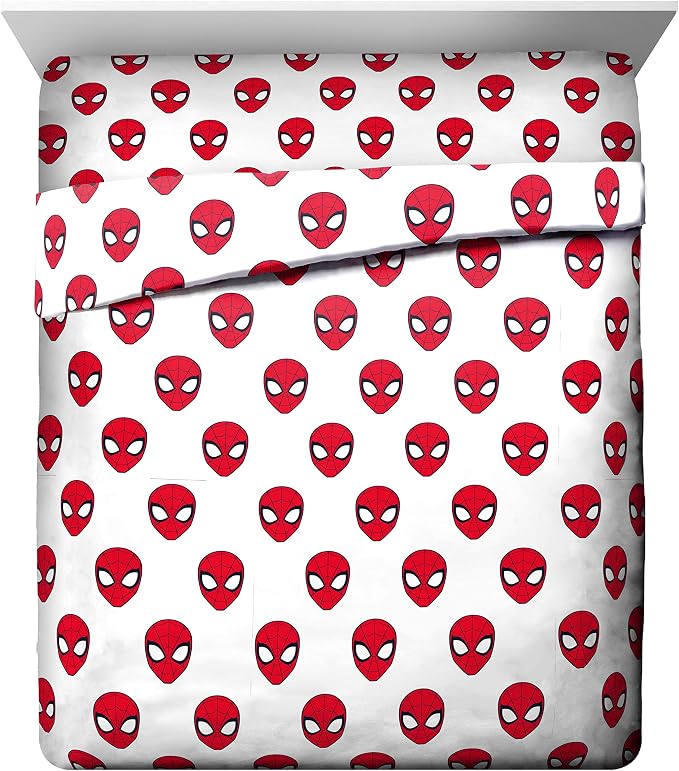 Marvel Spiderman Queen Comforter Set 5 Piece Kids Bedding for Boys, Blue | Bed in a Bag, Comforter Sheets Pillowcases, Official Product, Soft Microfiber, Machine Washable, Easy Care, Boys Gift
