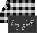 Geelin 2 Pcs 30'' x 18'' Doormat 43'' x 27.5'' Black and White Layered Rug for Front Door Mat Outside Entrance Welcome Door Mats for Indoor Outdoor Entryway Porch Decor(Hey Y'all)