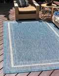 Unique Loom Outdoor Border Collection Area Rug - Soft Border (7' 1" x 10' Rectangle, Blue/ Ivory)