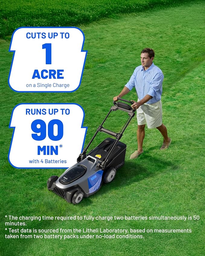 Litheli 21" Electric Lawn Mower Cordless, Self-Propelled Electric Mower with 40V Brushless Motor, Battery Powered Lawn Mower 4×8.0Ah Batteries and Rapid Charger Included