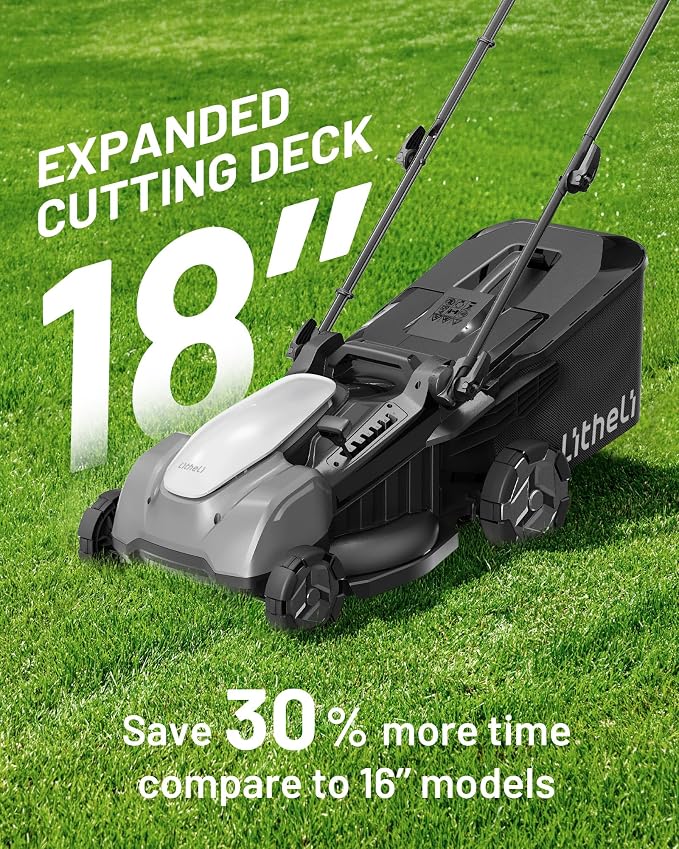 Litheli 18" (Push) Lawn Mower Electric, 2 x 8.0Ah, Battery Powered Mower