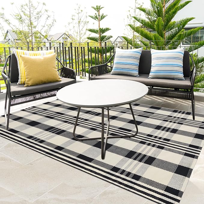 Buffalo Plaid Outdoor Rug 4x6 Cotton Woven Rug Black and Off White Checkered Rug Front Porch Decor Washable Indoor Outdoor Area Rug for Living Room Bedroom Dining Room Patio Farmhouse Carpet