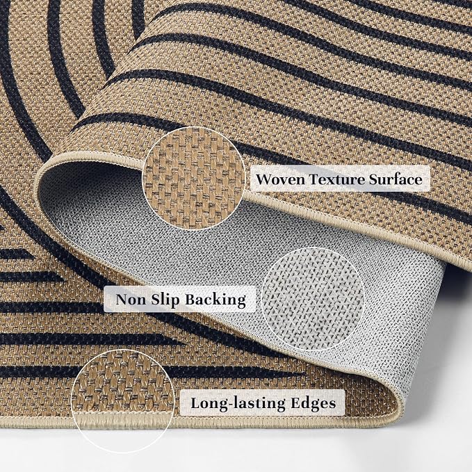 EDIMENS 3x5 Outdoor Rugs Easy Jute Porch Patio Rug Front Door Mat Entryway | Black Washable Non Slip Indoor Outdoor Rug Farmhouse Neutral Living Room Carpet for Backyard Porch Balcony