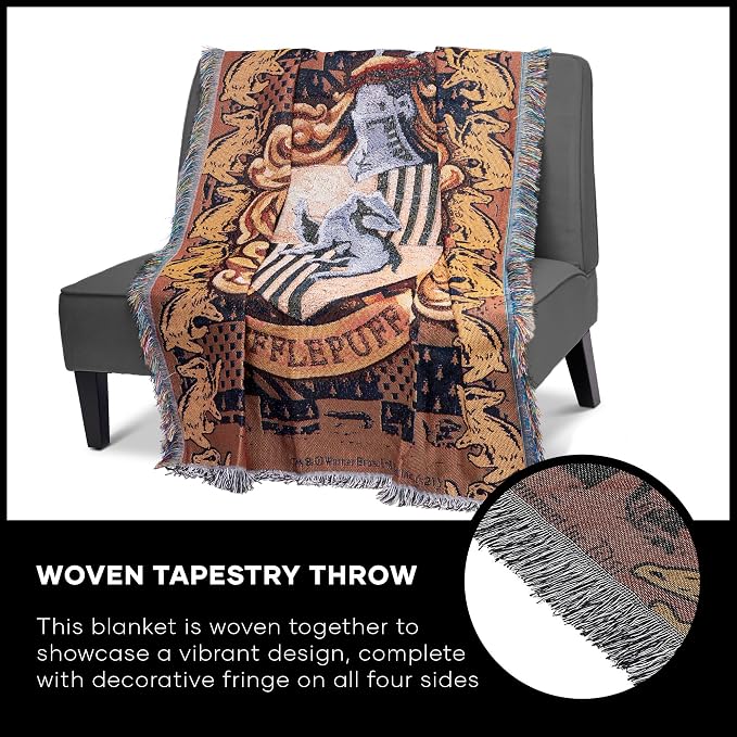 Northwest Harry Potter Woven Tapestry Throw Blanket, Designer Home Décor, Modern, Unique Gift, 48" x 60", Hufflepuff Crest